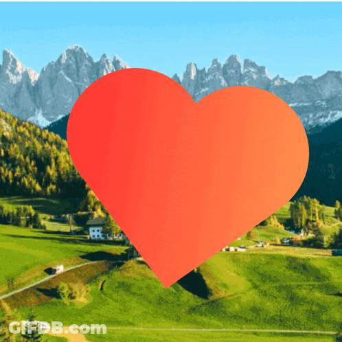 Red Heart In Front Of Mountain Range GIF