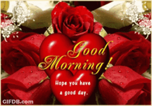 Red Heart Saying Good Morning Hope You Have A Good Day With Roses GIF