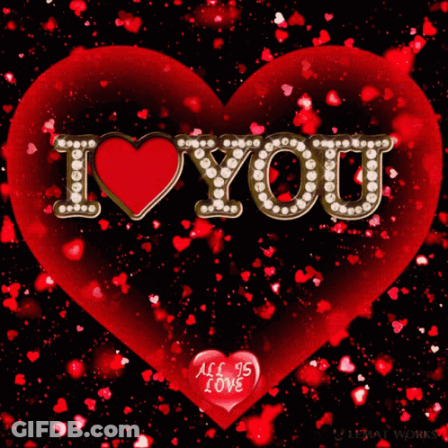 Red Heart Saying I Love You Surrounded By Hearts GIF