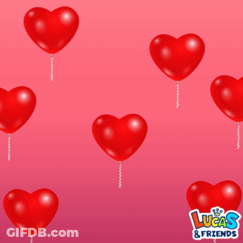 Red Heart-Shaped Balloons Pink Background GIF