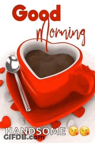 Red Heart-Shaped Coffee Cup With Spoon GIF