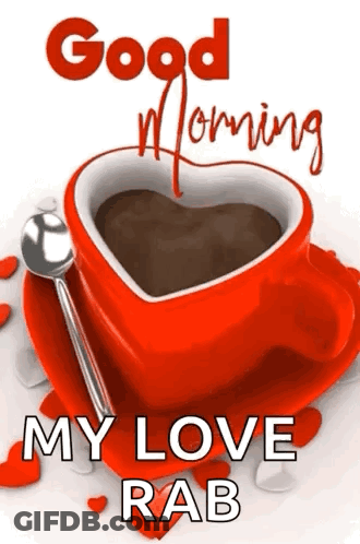 Red Heart-Shaped Coffee Cup With Spoon GIF