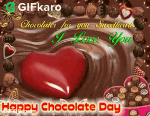 Red Heart Surrounded By Chocolates Happy Chocolate Day GIF