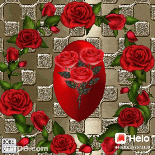 Red Heart Surrounded By Red Roses GIF