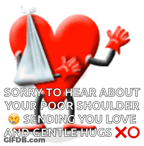 Red Heart With Bandage Saying Sorry About Your Shoulder GIF
