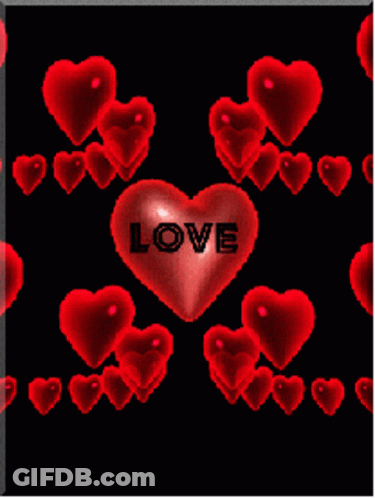 Red Heart With Love Surrounded By Hearts GIF
