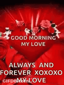Red Heart With Roses And Good Morning Love GIF