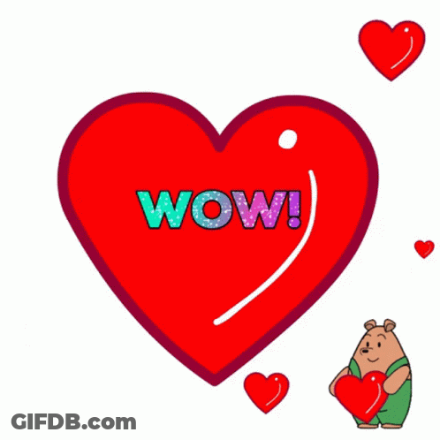 Red Heart With Wow And Bear Holding Heart GIF