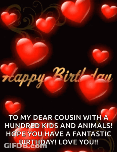 Red Hearts Birthday Card For Cousin GIF