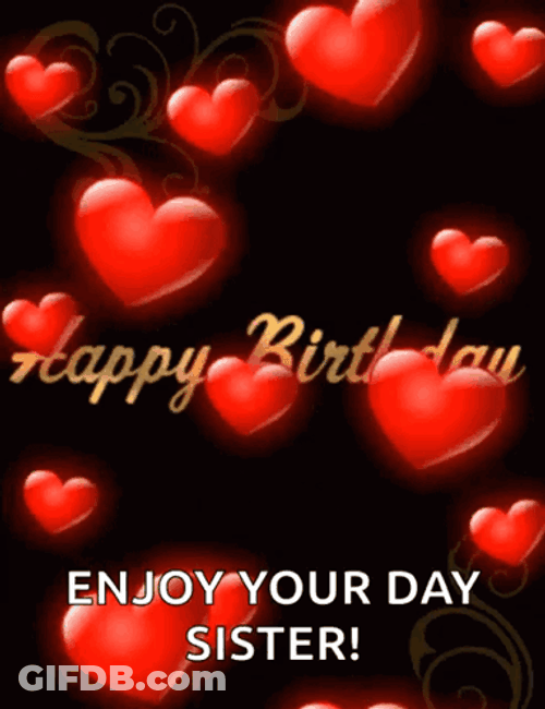 Red Hearts Falling Happy Birthday Sis GIF