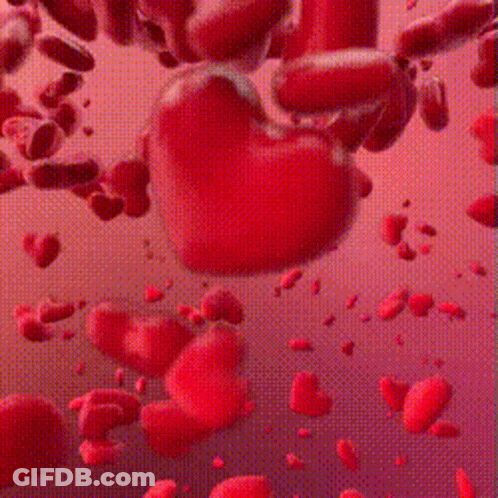 Red Hearts Floating In Red Liquid GIF