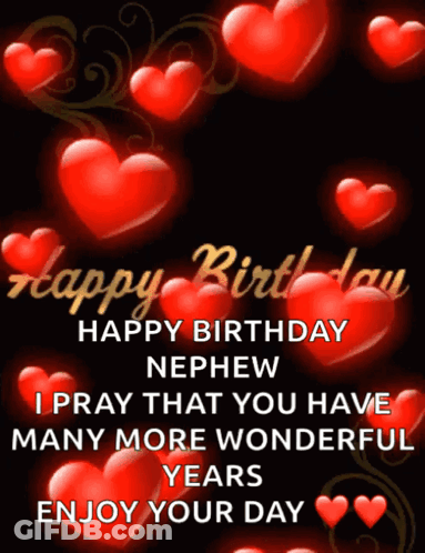 Red Hearts On Black Birthday Card For Nephew GIF