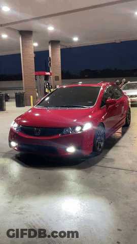Red Honda Civic Parked At Gas Station At Night GIF