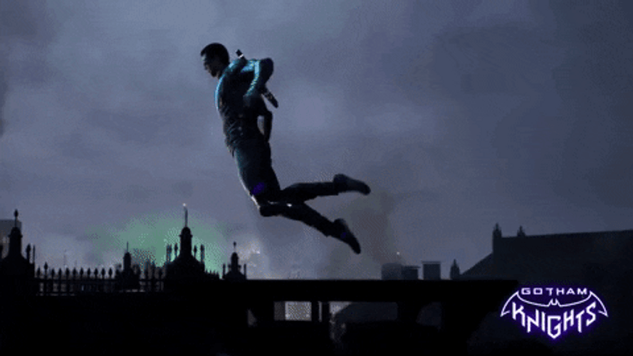 Red Hood Bounding Over Rooftops GIF