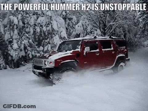 Red Hummer H2 Driving Through Snow GIF