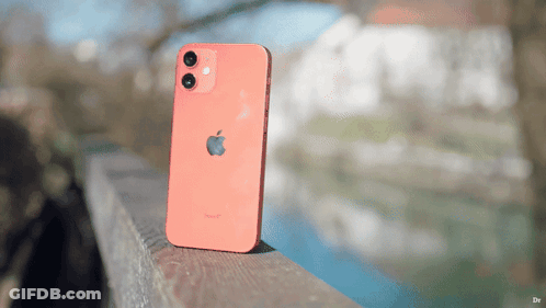 Red IPhone On Wooden Ledge GIF