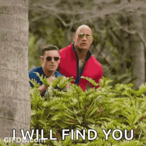 Red Jacket Man And Blue Shirt Man Behind Bush GIF