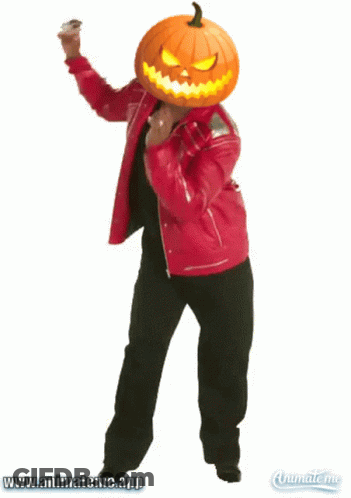 Red Jacket Man Dancing With Pumpkin On Head GIF