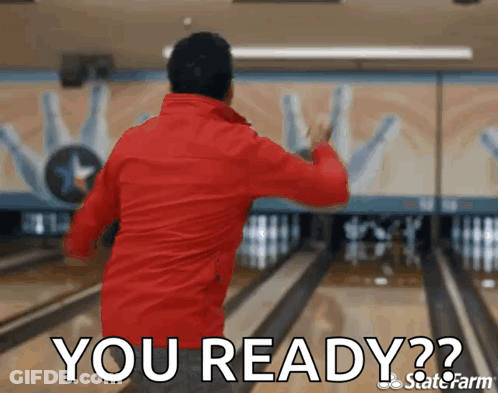 Red Jacket Man Running Bowling Alley Saying You Ready GIF
