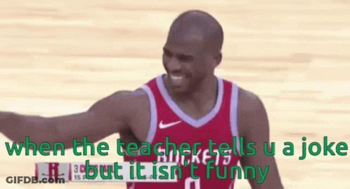Red Jersey Basketball Player Smiling When Teacher Tells U Joke GIF