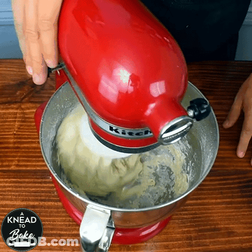 Red KitchenAid Mixer Mixing Ingredients GIF