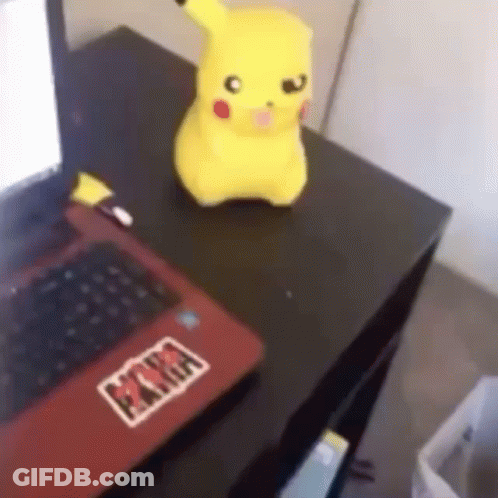 Red Laptop With Pikachu Sticker GIF
