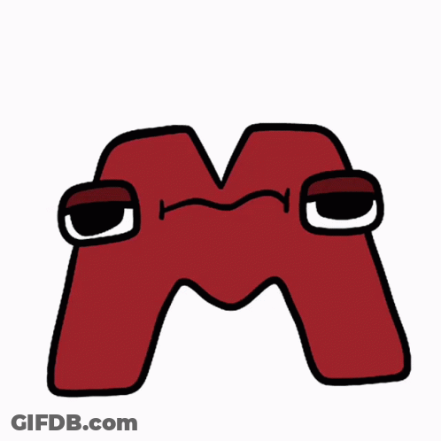 Red Letter M With Mustache And Eyes GIF