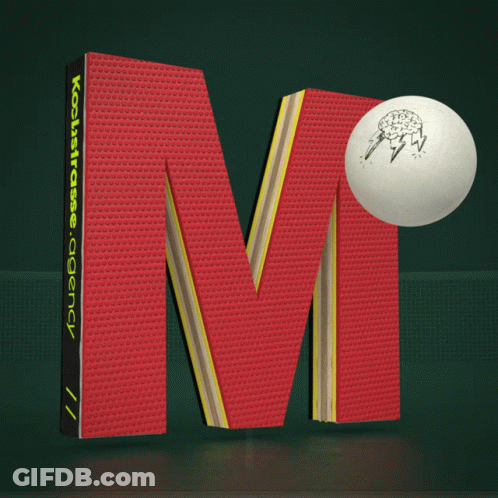 Red Letter M With Ping Pong Ball GIF