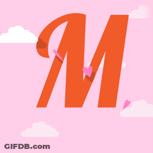 Red Letter M With Pink Hearts And Clouds GIF