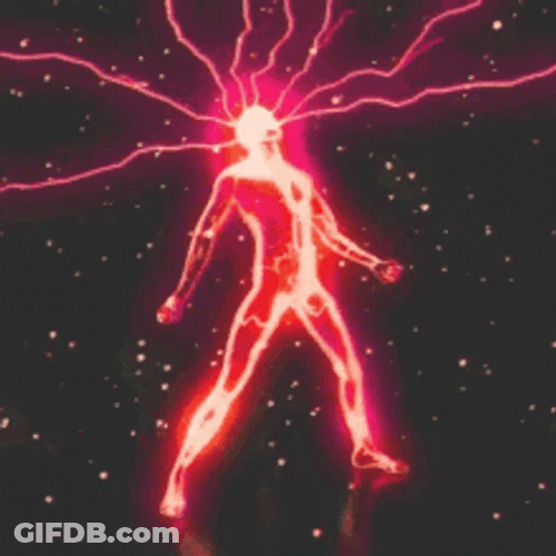 Red Lightning Strikes Man Animation GIF