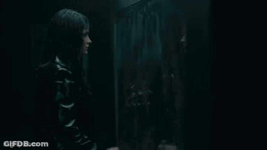 Red Lightning When Woman Touch Mirror GIF