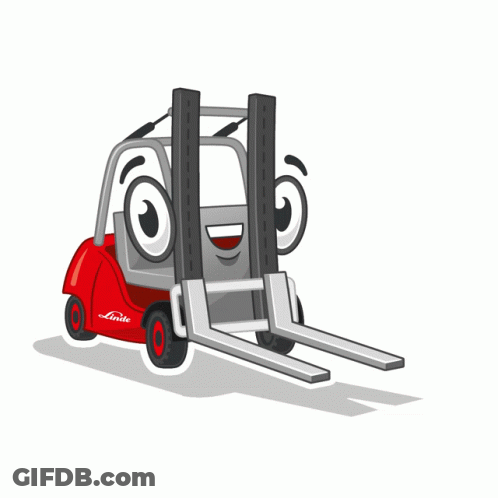 Red Linde Forklift With Smiling Face GIF