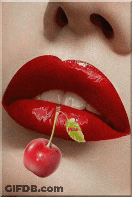 Red Lips With Cherry GIF