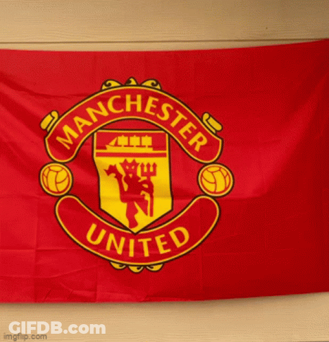 Red Manchester United Flag Hanging On Wall GIF