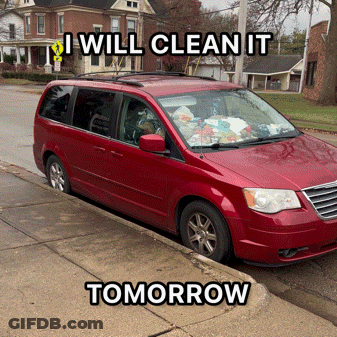 Red Minivan Saying I Will Clean It Tomorrow GIF