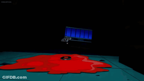 Red Monster In Dark Room With Man Behind GIF