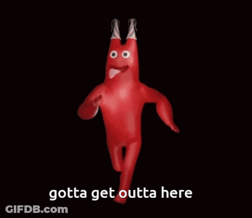 Red Monster Saying Gotta Get Outta Here GIF