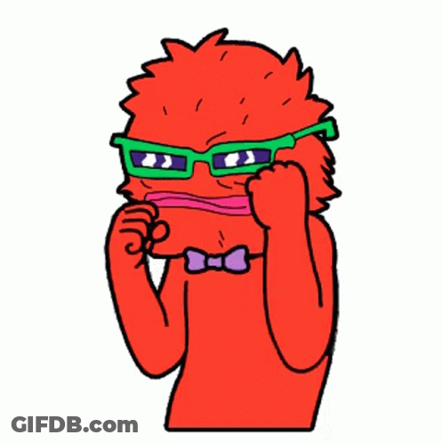 Red Monster Wearing Green Glasses And Bow Tie GIF