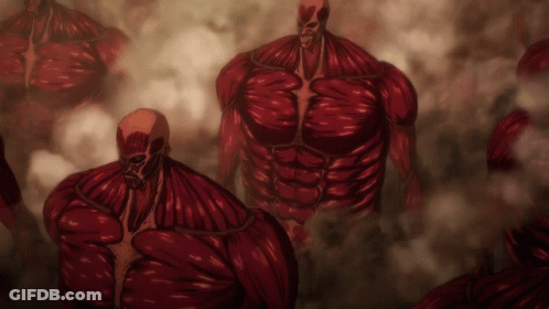 Red Monsters With Skulls And Muscles GIF
