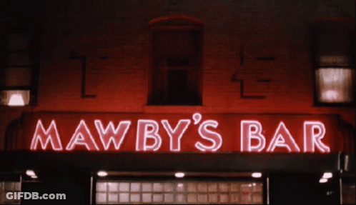 Red Neon Sign For Mawby's Bar GIF