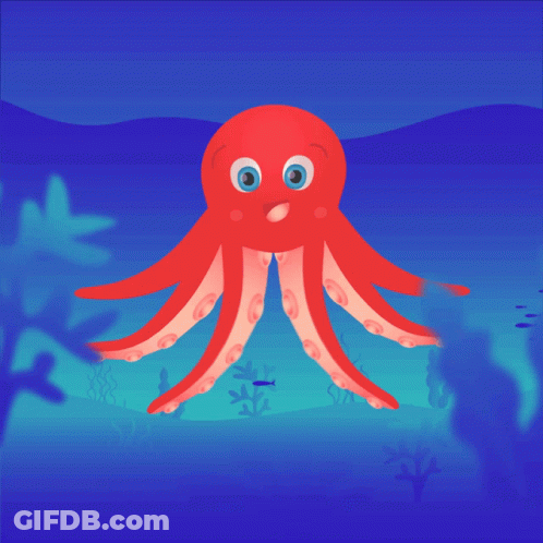 Red Octopus Surprised Swimming In Ocean GIF