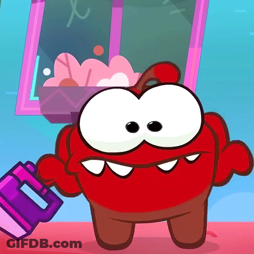 Red Om Nom Shrugs GIF