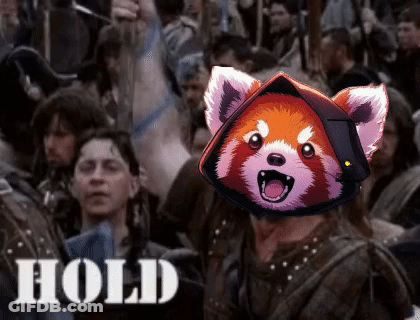 Red Panda In Black Hat Surrounded By Crowd Saying Hold GIF