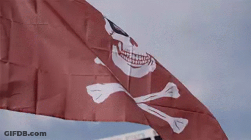 Red Pirate Flag With Skull And Crossbones Waving GIF