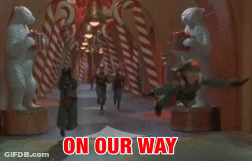 Red Poster Saying On Our Way GIF
