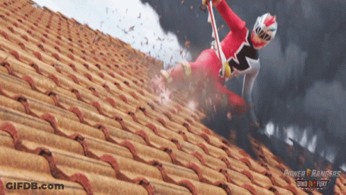Red Power Ranger Falling Off Roof GIF