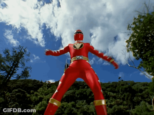 Red Power Ranger In Front Of Blue Sky GIF