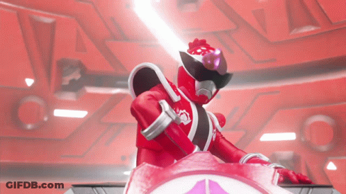 Red Power Ranger With Purple Helmet Holding Sword GIF