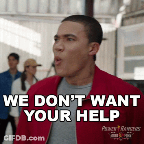 Red Power Rangers Jacket Saying We Don't Want Your Help GIF