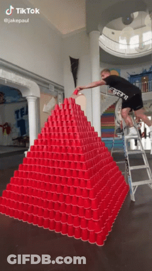 Red Pyramid Cup Collapse GIF